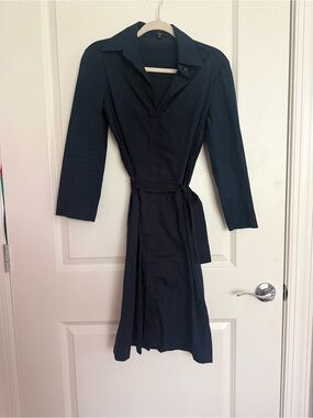 Hugo Boss Dark Navy Midi Shirt Dress with Tie Waist